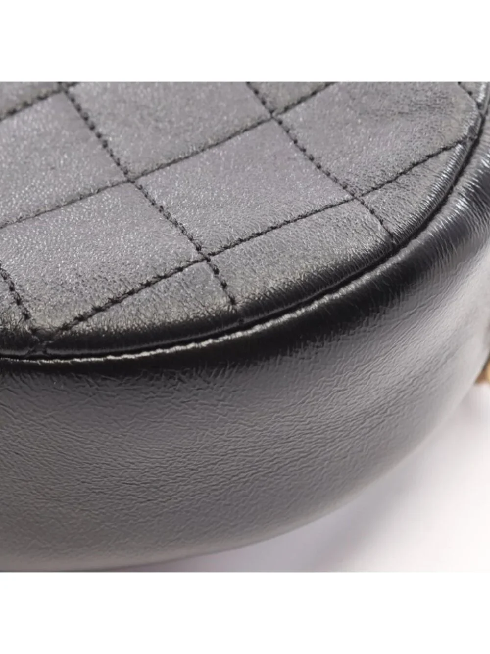 Chanel Shoulder Bag Quilted Round Mini Black Leather Chain